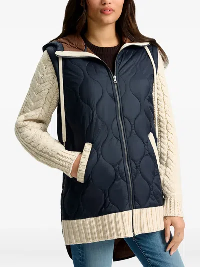 Veronica Beard Barrows Mixed Media Hooded Zip-up Jacket In Blue