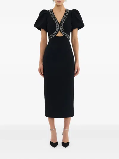 Rebecca Vallance Nyx Crystal-embellished Cutout Crepe Midi Dress In Black