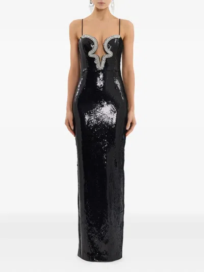 Rebecca Vallance Lyra Cutout Embellished Sequined Stretch-jersey Gown In Black