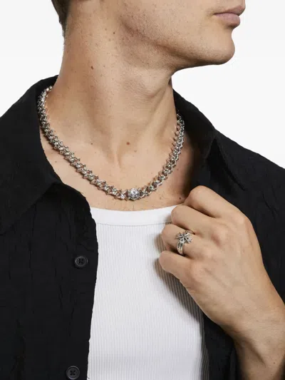 Emanuele Bicocchi Logo Cross Ring In Metallic