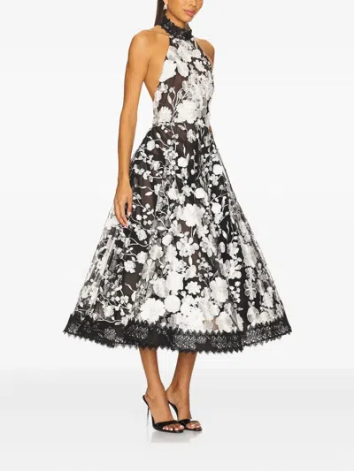 Bronx And Banco Greta Floral-embroidered Halter Midi Dress In Black