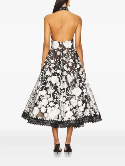 Bronx And Banco Greta Floral-embroidered Halter Midi Dress In Black