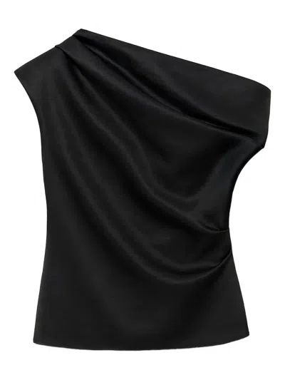 Simkhai Viva Draped One-shoulder Blouse In Black