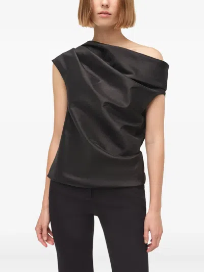 Simkhai Viva Draped One-shoulder Blouse In Black