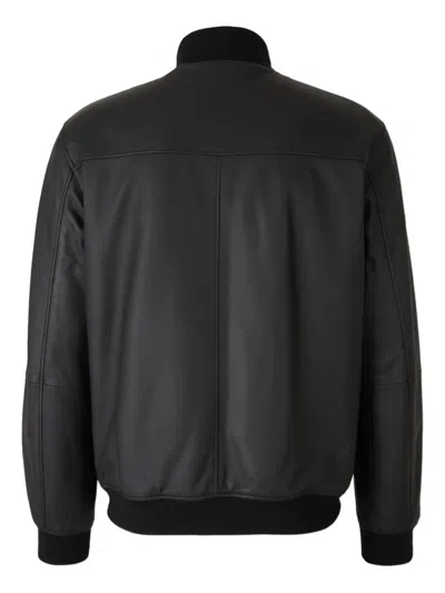 Canali Black Lambskin Bomber Jacket With High Neck