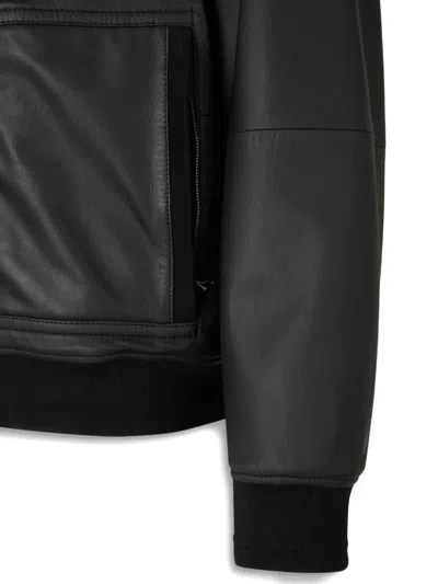 Canali Black Lambskin Bomber Jacket With High Neck