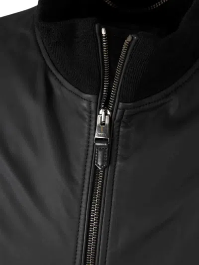 Canali Black Lambskin Bomber Jacket With High Neck