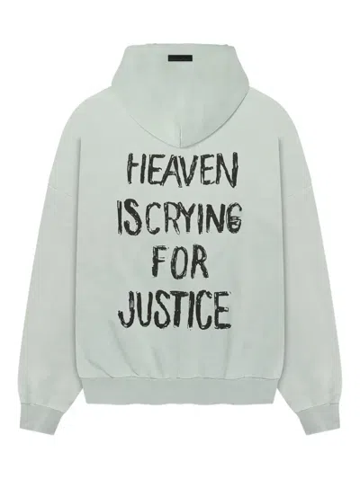 Fear Of God Heaven Distressed Logo-print Cotton-jersey Hoodie In Green