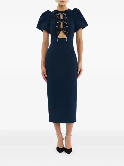 Rebecca Vallance Nemy Bow Midi Dress In Blue