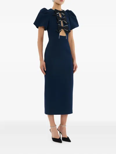 Rebecca Vallance Nemy Bow Midi Dress In Blue