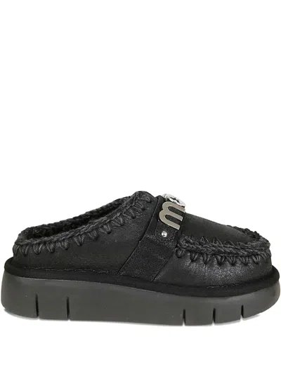 Mou Bounce Clog Slipper-mule In Black Leather In Black