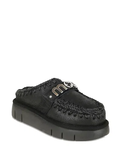 Mou Bounce Clog Slipper-mule In Black Leather In Black