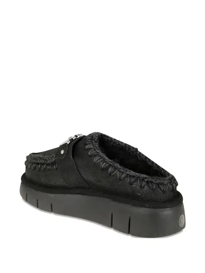 Mou Bounce Clog Slipper-mule In Black Leather In Black