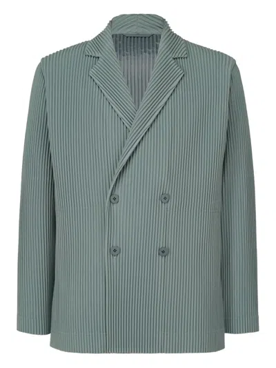 Issey Miyake Pleats 1 Double-breasted Jacket In Green