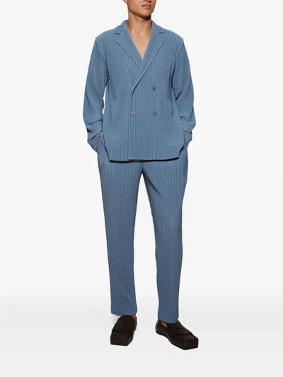 Issey Miyake Pleats 1 Double-breasted Jacket In Green