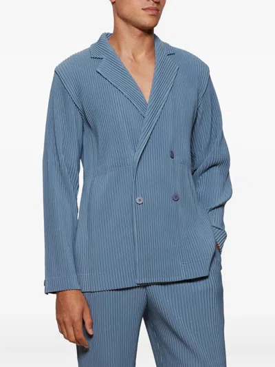 Issey Miyake Pleats 1 Double-breasted Jacket In Green