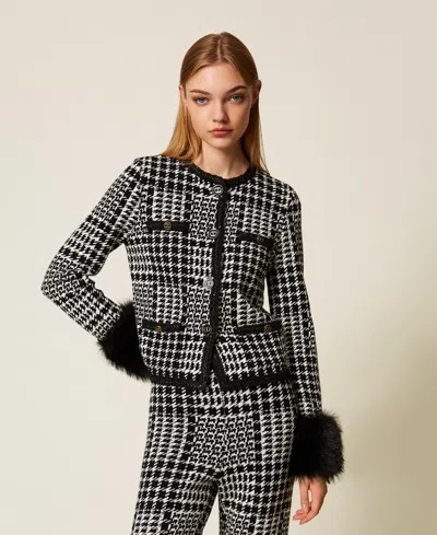 Twinset Knit Jacket With Sophisticated Jacquard Design In Black