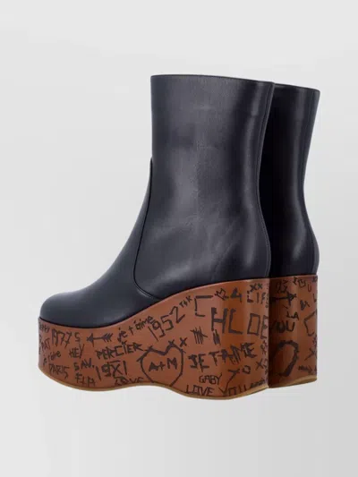 Chloé Graphic Print Ankle Boots With Platform Sole In Black