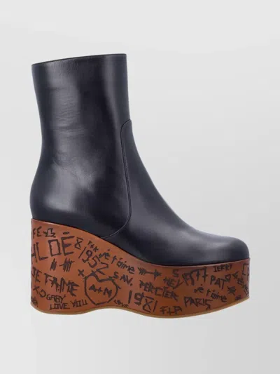 Chloé Graphic Print Ankle Boots With Platform Sole In Black