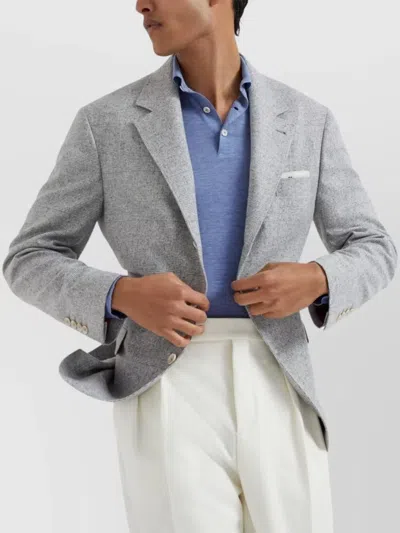 Brunello Cucinelli Long Sleeve Polo Sweater With Ribbed Cuffs And Hem In Blue