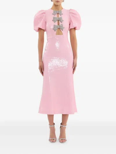 Rebecca Vallance Womens Light Pink Lydia Diamante-bow Sequin-embellished Midi Dress