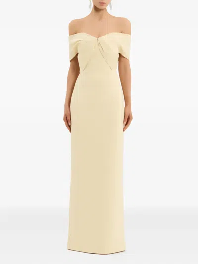 Rebecca Vallance Aubriella Off-the-shoulder Satin-trimmed Crepe Gown In Multi