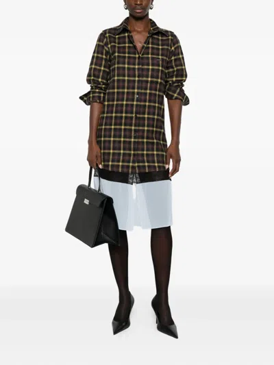 Coperni Mixed Media Long Sleeve Shirtdress In Brown