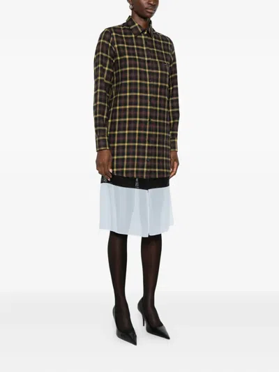 Coperni Mixed Media Long Sleeve Shirtdress In Brown