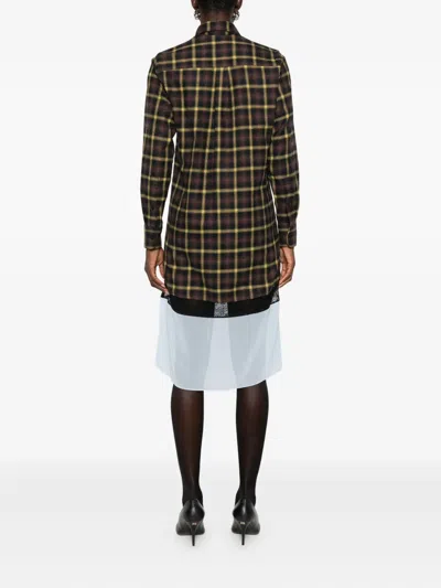 Coperni Mixed Media Long Sleeve Shirtdress In Brown