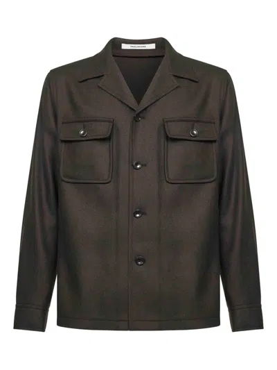 Tagliatore Dark Brown Virgin Wool Twill Gbarrow Overshirt In Brown