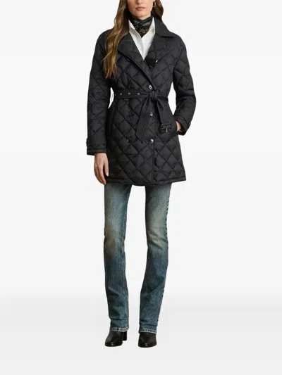 Ralph Lauren Quilted Belted Coat In Black
