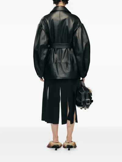 Simone Rocha Belted Leather Jacket In Green