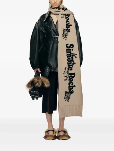 Simone Rocha Belted Leather Jacket In Green