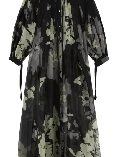 Lee Mathews Tie-detail Floral Dress In Black