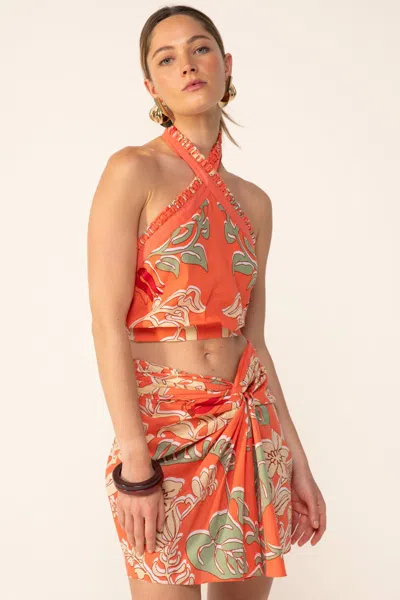 Poupette St Barth Suma Printed Cotton Crop Top In Orange
