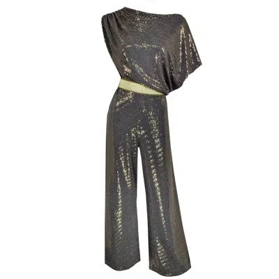Me&thee Women's On The Money Gold Sequin Jumpsuit In Black