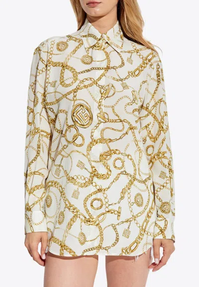 Balmain Printed Chains Long-sleeved Shirt In White