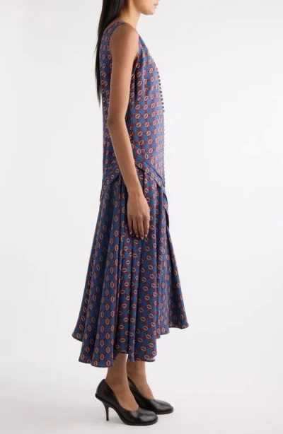 Dries Van Noten Dommy Tie Print Crepe Midi Dress In Multi