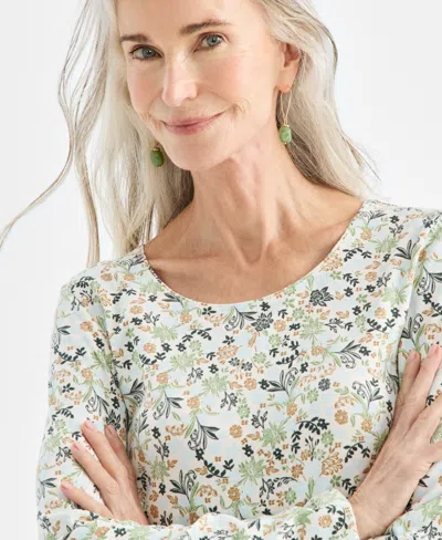 Style & Co Petite Floral Print Long Sleeve Top In Multi