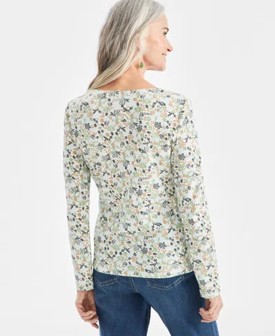 Style & Co Petite Floral Print Long Sleeve Top In Multi