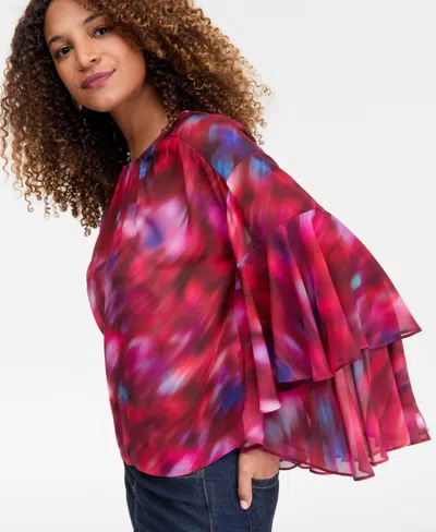 Inc International Concepts Women's Printed Ruffled Top, Macy's Exclusive In Pink