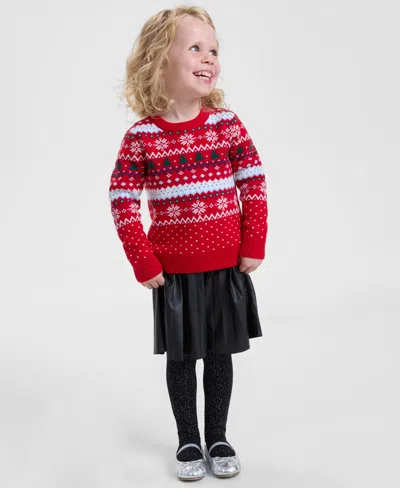 Holiday Lane Toddler Girls Fair Isle Sweater, Macy's Exclusive In Red