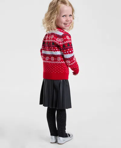 Holiday Lane Toddler Girls Fair Isle Sweater, Macy's Exclusive In Red