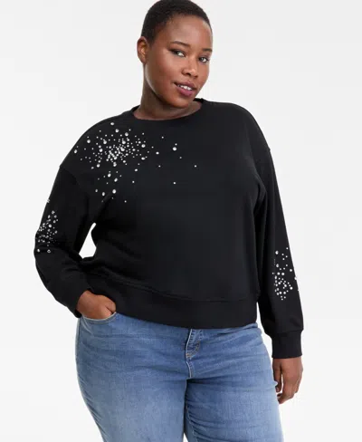 Inc International Concepts Plus Size Embellished Sweatshirt, Macy's Exclusive In Black