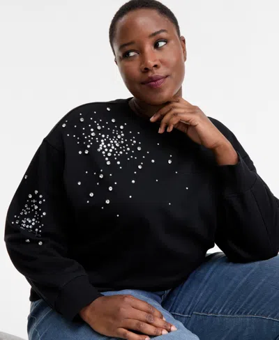 Inc International Concepts Plus Size Embellished Sweatshirt, Macy's Exclusive In Black