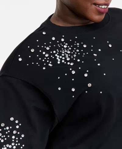 Inc International Concepts Plus Size Embellished Sweatshirt, Macy's Exclusive In Black