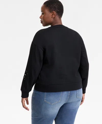 Inc International Concepts Plus Size Embellished Sweatshirt, Macy's Exclusive In Black