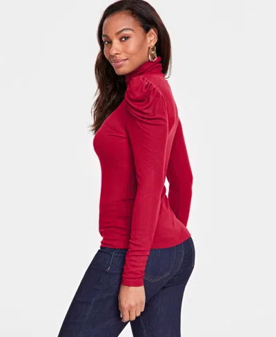 Inc International Concepts Women's Mock-neck Puff-sleeve Top, Created For Macy's In Red