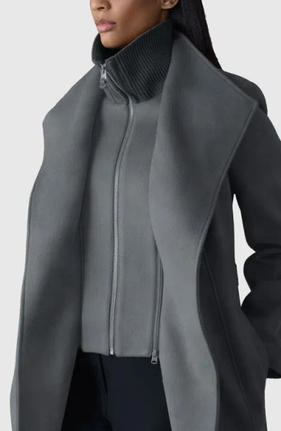 Mackage Norita Belted Double Face Wool Coat With Wool Blend Bib In Gray