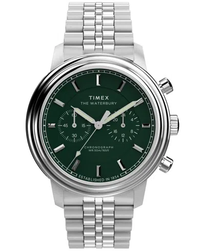 Timex Mens Green Tw2y23600 Waterbury Metropolitan Chronograph Stainless-steel Bracelet Watch In Metallic